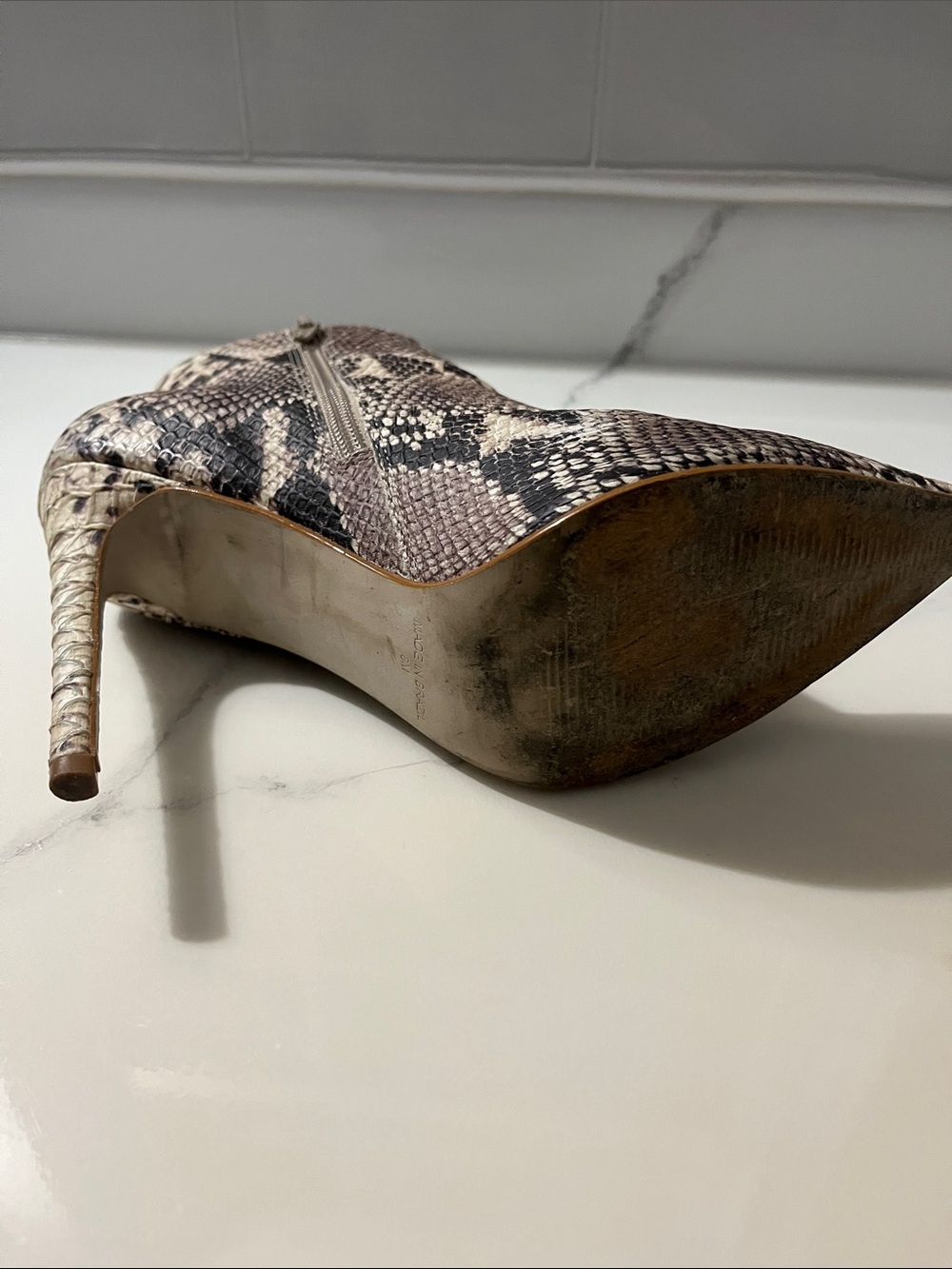 Steve Madden Cream Snake-Print Pointed Toe Ankle Boots - Picture 6 of 7